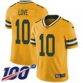 Green Bay Packers #10 Jordan Love Yellow Stitched NFL Limited Rush 100th Season Jersey