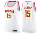 Women's Atlanta Hawks #15 Vince Carter Swingman White Pink Fashion Basketball Jersey
