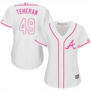 Women\'s Atlanta Braves #49 Julio Teheran Replica White Fashion Cool Base MLB Jersey