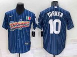 Los Angeles Dodgers #10 Justin Turner Rainbow Blue Red Pinstripe Mexico Cool Base Nike Jersey