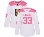 Women Vegas Golden Knights #33 Maxime Lagace Authentic White Pink Fashion NHL Jersey