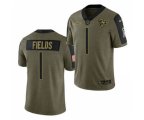 Chicago Bears #1 Justin Fields 2021 Olive Salute To Service Limited Stitched Football Jersey