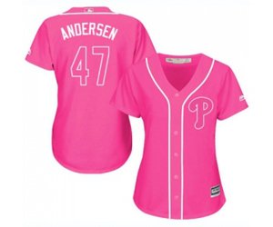 Women\'s Philadelphia Phillies #47 Larry Andersen Authentic Pink Fashion Cool Base Baseball Jersey