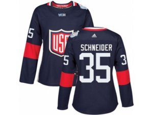 Women Adidas Team USA #35 Cory Schneider Premier Navy Blue Away 2016 World Cup Hockey Jersey
