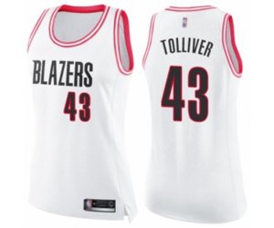 Women\'s Portland Trail Blazers #43 Anthony Tolliver Swingman White Pink Fashion Basketball Jersey