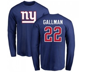 New York Giants #22 Wayne Gallman Royal Blue Name & Number Logo Long Sleeve T-Shirt