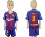 2017-18 Barcelona 3 PIQUE Home Youth Soccer Jersey