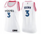 Women's Minnesota Timberwolves #3 Anthony Brown Swingman White Pink Fashion Basketball Jersey