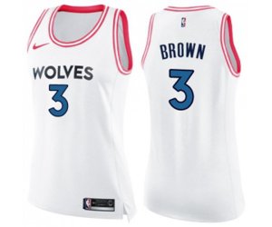 Women\'s Minnesota Timberwolves #3 Anthony Brown Swingman White Pink Fashion Basketball Jersey