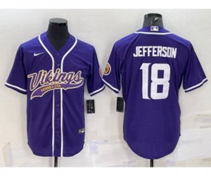 Minnesota Vikings #18 Justin Jefferson Purple With Patch Cool Base Stitched Baseball Jersey