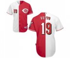 Cincinnati Reds #19 Joey Votto Replica Red White Split Fashion Baseball Jersey