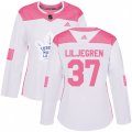 Women Toronto Maple Leafs #37 Timothy Liljegren Authentic White Pink Fashion NHL Jersey