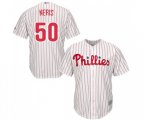 Philadelphia Phillies #50 Hector Neris Replica White Red Strip Home Cool Base Baseball Jersey