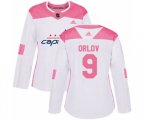 Women Washington Capitals #9 Dmitry Orlov Authentic White Pink Fashion NHL Jersey