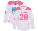 Women Adidas New York Rangers #28 Chris Bigras Authentic White Pink Fashion NHL Jersey