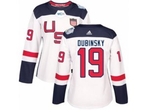 Women Adidas Team USA #19 Brandon Dubinsky Authentic White Home 2016 World Cup Hockey Jersey