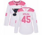 Women Adidas St. Louis Blues #45 Luke Opilka Authentic White Pink Fashion NHL Jersey