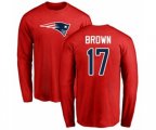 New England Patriots #17 Antonio Brown Red Name & Number Logo Long Sleeve T-Shirt