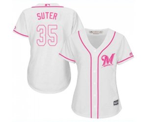 Women\'s Milwaukee Brewers #35 Brent Suter Replica White Fashion Cool Base Baseball Jersey
