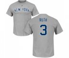 New York Yankees #3 Babe Ruth Replica Gray Home Baseball T-Shirt