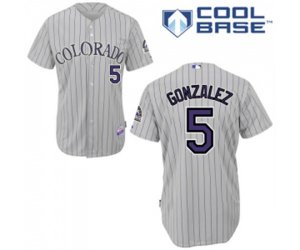 Colorado Rockies #5 Carlos Gonzalez Replica Grey(Blue Strip) Cool Base Baseball Jersey