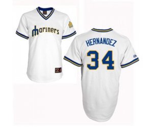 Seattle Mariners #34 Felix Hernandez Replica White Cooperstown Baseball Jersey