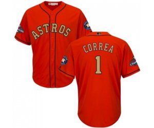 Houston Astros #1 Carlos Correa Replica Orange Alternate 2018 Gold Program Cool Base Baseball Jersey