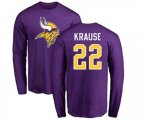 Minnesota Vikings #22 Paul Krause Purple Name & Number Logo Long Sleeve T-Shirt
