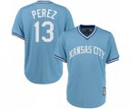 Kansas City Royals #13 Salvador Perez Authentic Light Blue Cooperstown Baseball Jersey