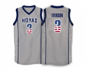 2016 US Flag Fashion Allen Iverson #3 Georgetown Hoyas 1996 Throwback Retro Jersey - Grey