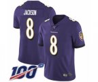 Baltimore Ravens #8 Lamar Jackson Purple Team Color Vapor Untouchable Limited Player 100th Season Football Jersey