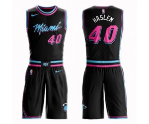 Miami Heat #40 Udonis Haslem Authentic Black Basketball Suit Jersey - City Edition