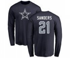 Dallas Cowboys #21 Deion Sanders Navy Blue Name & Number Logo Long Sleeve T-Shirt
