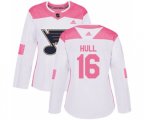 Women Adidas St. Louis Blues #16 Brett Hull Authentic White Pink Fashion NHL Jersey