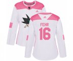 Women Adidas San Jose Sharks #16 Eric Fehr Authentic White Pink Fashion NHL Jersey