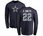 Dallas Cowboys #22 Emmitt Smith Navy Blue Name & Number Logo Long Sleeve T-Shirt