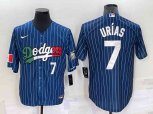 Los Angeles Dodgers #7 Julio Urias Number Navy Blue Pinstripe 2020 World Series Cool Base Nike Jersey