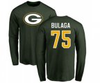 Green Bay Packers #75 Bryan Bulaga Green Name & Number Logo Long Sleeve T-Shirt