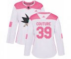Women Adidas San Jose Sharks #39 Logan Couture Authentic White Pink Fashion NHL Jersey
