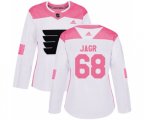 Women Adidas Philadelphia Flyers #68 Jaromir Jagr Authentic White Pink Fashion NHL Jersey