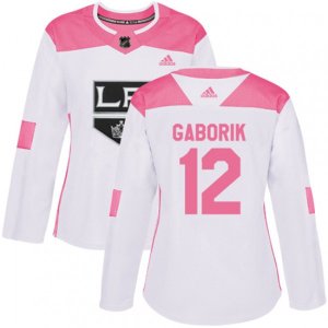 Women\'s Los Angeles Kings #12 Marian Gaborik Authentic White Pink Fashion NHL Jersey