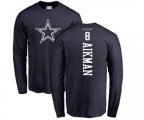 Dallas Cowboys #8 Troy Aikman Navy Blue Backer Long Sleeve T-Shirt