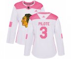 Women's Chicago Blackhawks #3 Pierre Pilote Authentic White Pink Fashion NHL Jersey