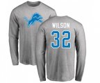 Detroit Lions #32 Tavon Wilson Ash Name & Number Logo Long Sleeve T-Shirt