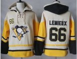 Pittsburgh Penguins #66 Mario Lemieux Cream Gold Sawyer Hooded Sweatshirt Stitched NHL Jersey