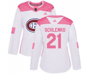 Women Montreal Canadiens #21 David Schlemko Authentic White Pink Fashion NHL Jersey