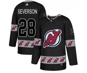 New Jersey Devils #28 Damon Severson Authentic Black Team Logo Fashion Hockey Jersey