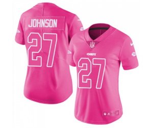 Women Kansas City Chiefs #27 Larry Johnson Limited Pink Rush Fashion Football Jersey
