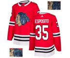 Chicago Blackhawks #35 Tony Esposito Authentic Red Fashion Gold NHL Jersey