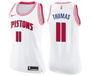 Women\'s Detroit Pistons #11 Isiah Thomas Swingman White Pink Fashion Basketball Jersey
